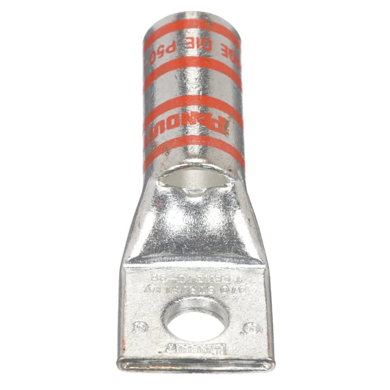 One-hole, flex lug, long barrel, 3/0 AWG, 3/8 stud hole.