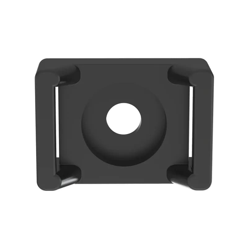 Panduit TM3S8-C0 Screw Applied Cable Tie Mounts offer a through hole in the mount in which a screw or rivet can be secured, this offers maximum stability for cable bundles. Install with a #8 (M4) screw. For outdoor use and are suitable for miniature, intermediate and standard cross-section cable ties. Made of Weather Resistant Nylon 6.6. They are 0.61" (15.5 mm) wide, are black in color and come in packages of 100.