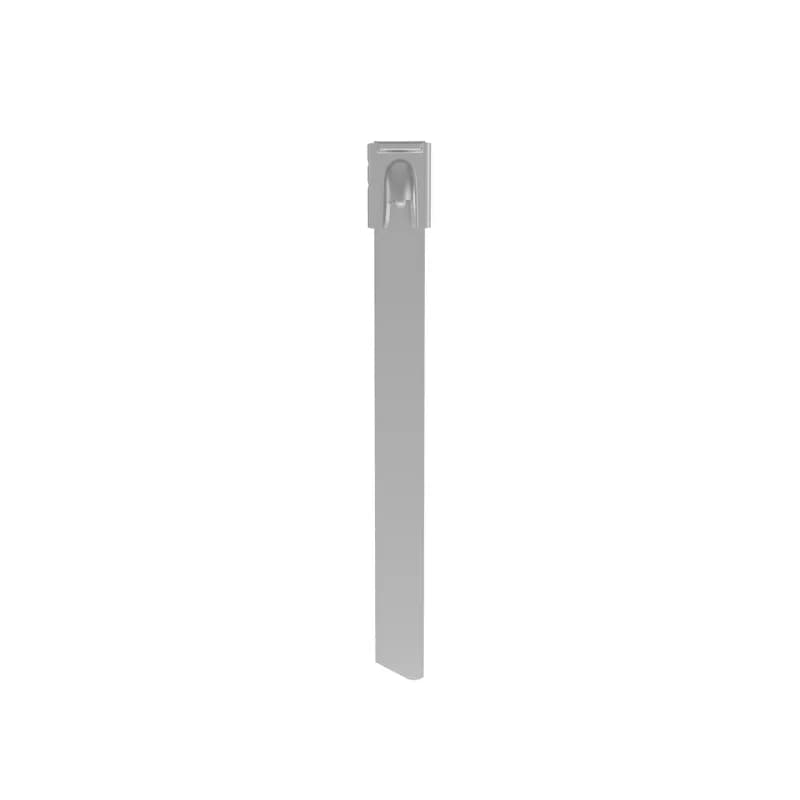 The MLT2.7H-LP Pan-Steel 304 grade stainless steel cable tie speeds up installation with a patented, wide entry self-locking head that eases band threading and insertion. Unique locking ramp design and strengthening ribs allows the tie to lock into place at any length along the tie body with increased lock strength. Fully rounded edges ensure worker and bundle safety.