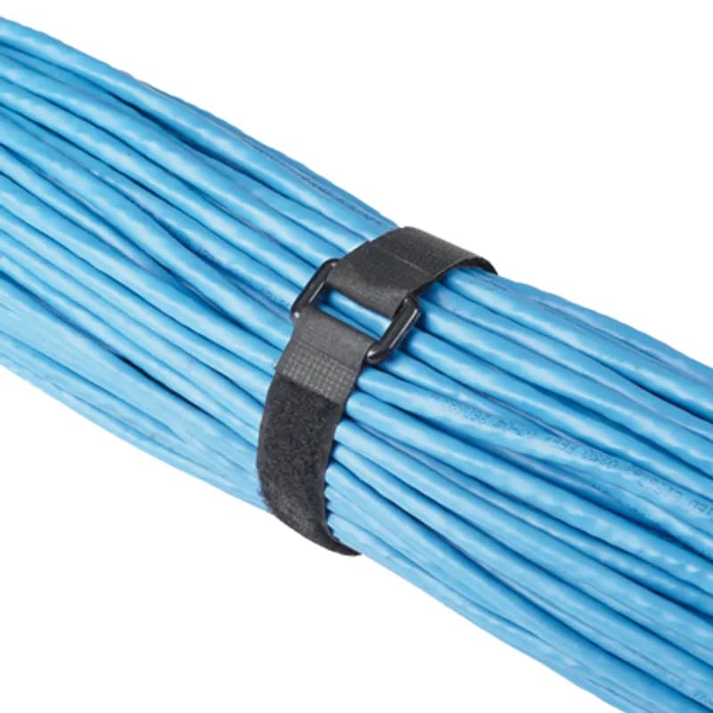 Tak-Ty hook & loop cinch cable tie, 12.0 (305mm) length, .75 (19.1mm) width, nylon hook & loop, nylon cinch ring, black.