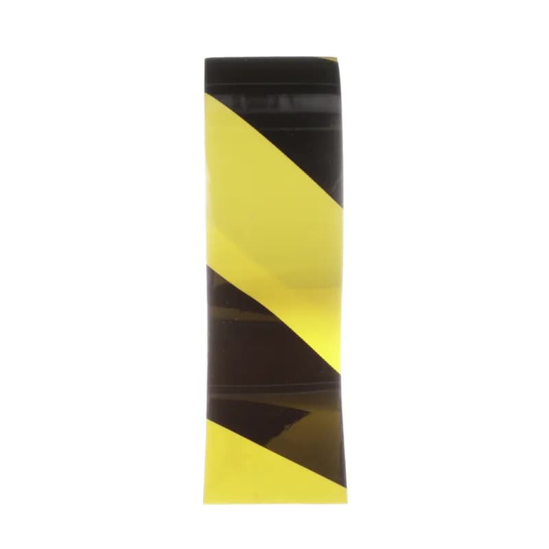 Hazard tape, 2.00" W x 54.0' length, adhesive continuous tape, vinyl, black/yellow striped, 1 pc. package quantity.