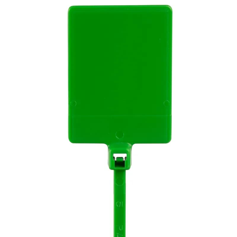 Pan-Ty flag tie, flag, miniature cross section, 5.1 (130mm) length, .76 x 1.04 (19.1 x 26.4mm) marker write-on area, nylon 6.6, green.
