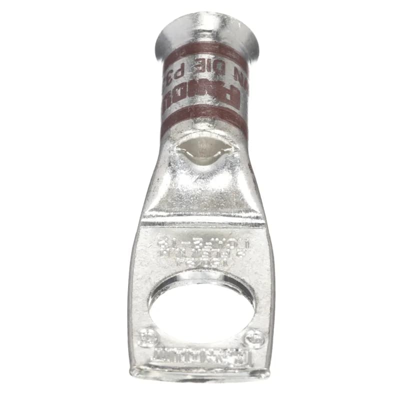 One-hole, flared barrel, #2 AWG wire, 1/2 stud hole.