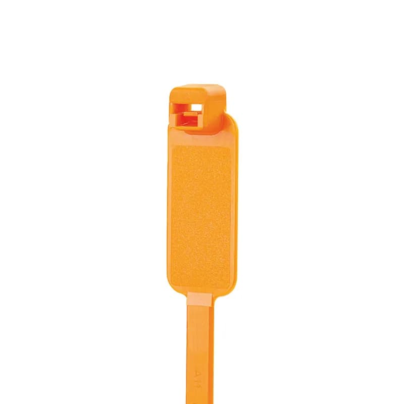 Pan-Ty marker tie, wrap, standard cross section, 7.4 (188mm) length, .44 x .87 (11.1 x 22.1mm) marker write-on area, nylon 6.6, orange.