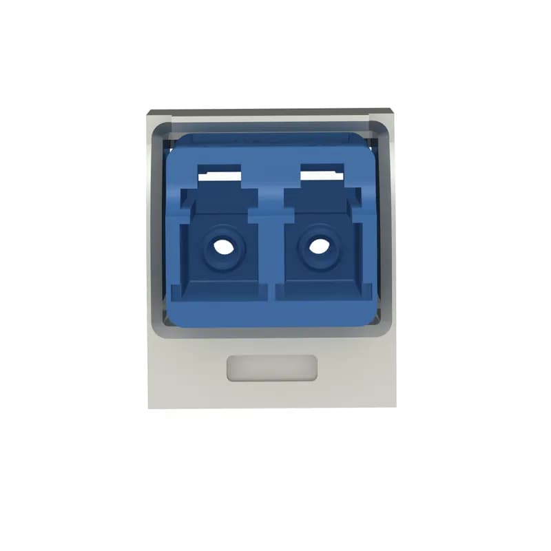 The Mini-Com Singlemode Duplex LC Adapter is a small form factor (SFF) adapter with integrated panel retention clips and are TIA/EIA-605 FOCIS-10 compatible. It couples two LC duplex connectors in one module space and features a blue fiber adapter along with an international white module and has zirconia split sleeves.