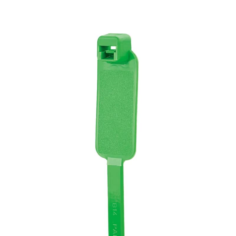 Pan-Ty marker tie, wrap, standard cross section, 7.4 (188mm) length, .44 x .87 (11.1 x 22.1mm) marker write-on area, nylon 6.6, green.