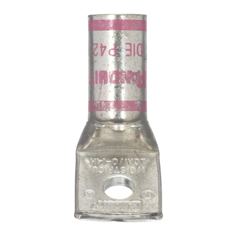 One-hole, standard barrel with window lug, 1/0 AWG wire, 45 angle tongue, 1/4 stud hole.