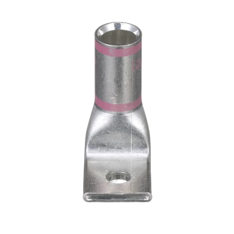 One-hole, standard barrel with window lug, 1/0 AWG wire, 90 angle tongue, 1/4 stud hole.