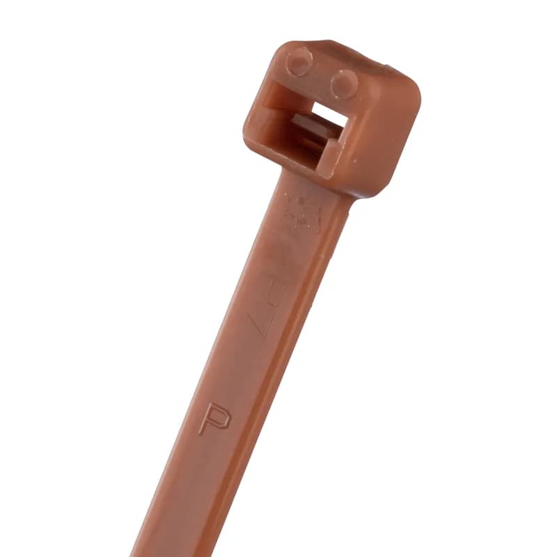 Pan-Ty locking tie, intermediate cross section, 8.0 (203mm) length, nylon 6.6, brown.