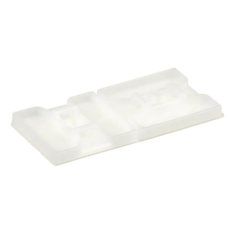 Panduit s ABMS-A-D 2-way rubber-based adhesive backed cable tie mounts have been designed for fast installation and long-term performance and reliability. They are made of Nylon 6.6. These mounts can be used with miniature, intermediate, and standard cable ties and are designed for indoor environments. They are 1.1" x 1.1" (27.9mm x 27.9mm), supplied in strips of 2, are white in color and come in packages of 500