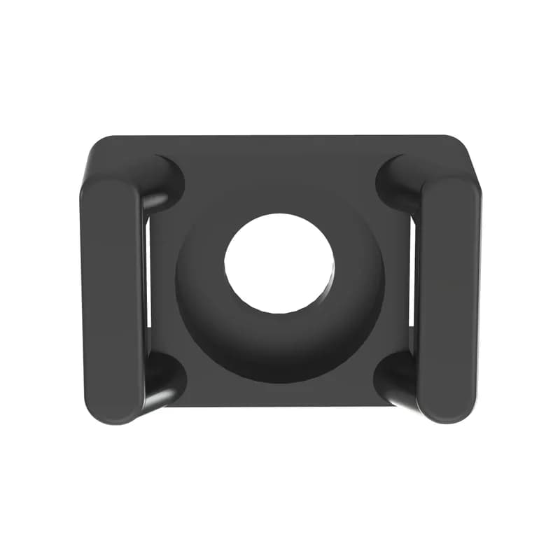 Panduit TM2S8-M0 Screw Applied Cable Tie Mounts offer a through hole in the mount in which a screw or rivet can be secured, this offers maximum stability for cable bundles. Install with a #8 (M4) screw. For outdoor use and are suitable for miniature, intermediate and standard cross-section cable ties. Made of Weather Resistant Nylon 6.6. They are 0.43" (10.9 mm) wide, are black in color and come in packages of 1000.