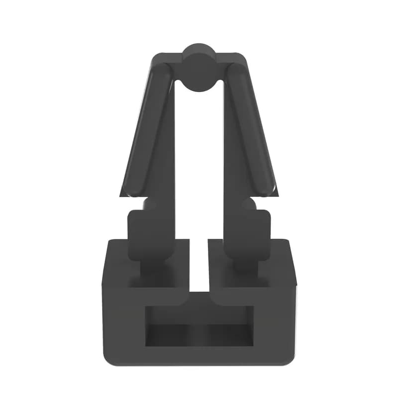 The push barb cable tie mount requires a 0.25" (6.4 mm) hole and is black. It is made of heat-stabilized nylon 6.6, which increases mechanical strength, heat and wear resistance, and stiffness. It comes in packages of 1000.