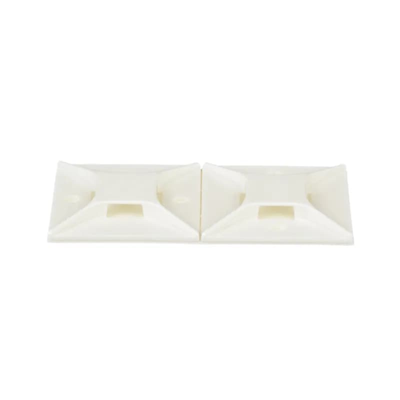 Panduit s ABM3H-A-L 4-way rubber-based adhesive backed cable tie mounts have been designed for fast installation and long-term performance and reliability. They are made of Nylon 6.6 and can be used with miniature, intermediate, standard, light-heavy, heavy, and hook and loop mount cable ties. These mounts are designed for indoor environments. They are 1.5" x 1.5" (38.1mm x 38.1mm), supplied in strips of 2, are white in color and come in packages of 50.