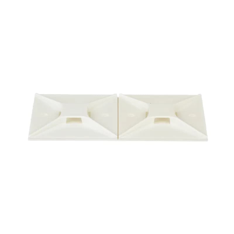 Panduit s ABM4H-AT-L 4-way acrylic-based adhesive backed cable tie mounts have been designed for fast installation and long-term performance and reliability. They are made of Nylon 6.6 and can be used with miniature, intermediate, standard, light-heavy, heavy, and hook and loop mount cable ties. These mounts are designed for indoor, high-temperature environments. They are 2" x 2" (50.8mm x 50.8mm), supplied in strips of 2, are white in color and come in packages of 50.