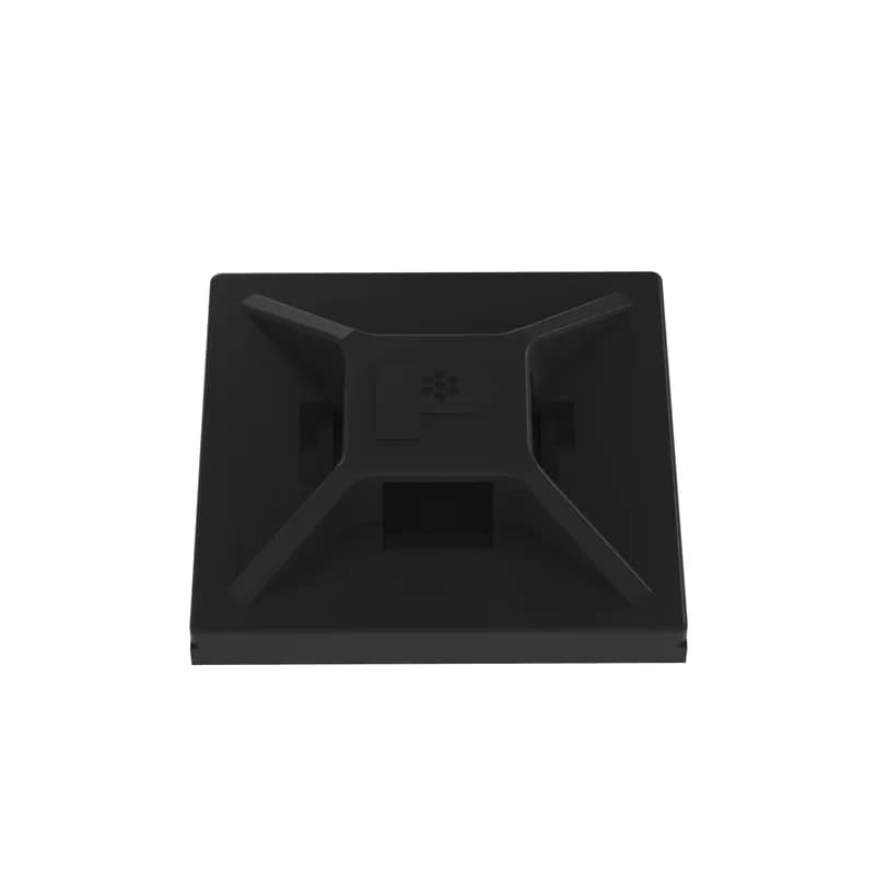 Panduit s ABMM-AT-D0 4-way acrylic-based adhesive backed cable tie mounts have been designed for fast installation and long-term performance and reliability. They are made of Weather Resistant ABS plastic. These mounts can be used with miniature and intermediate cable ties and are designed for outdoor, high-temperature environments. They are 0.75" x 0.75" (19.1mm x 19.1mm), supplied in strips of 2, are black in color and come in packages of 500.