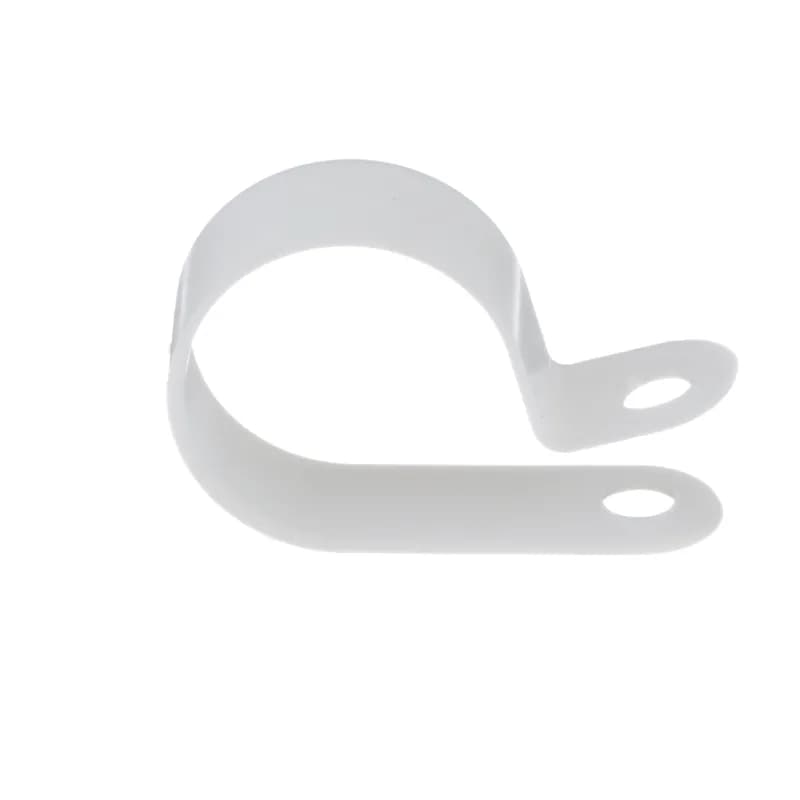 Fixed diameter cable clamp, heavy duty, #10 screw (M5), 1.25" (31.8mm) bundle, white.