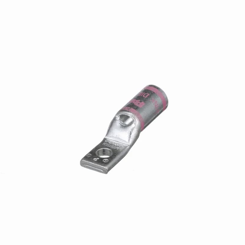 One-hole, standard barrel with window, narrow tongue lug, 1/0 AWG wire, 1/4 stud hole.
