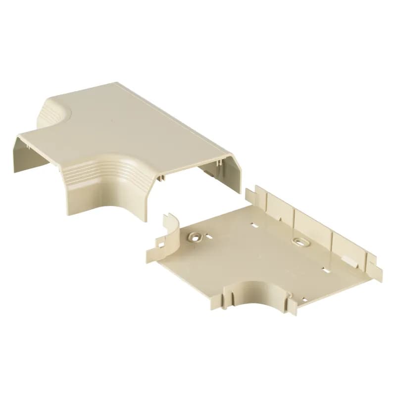 The T-70 snap-on tee fitting extends cable runs in a tee configuration. It is Electric Ivory.