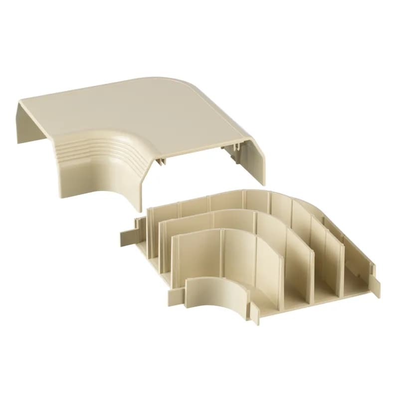 The right angle fitting is used to join sections of T-70 raceway at right angles while maintain proper separation of power and data. It is Electric Ivory.