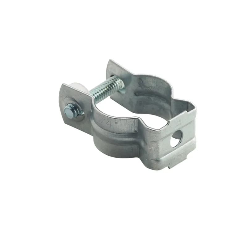 Conduit clamp for 1" conduit, 1" Rigid/IMC, with bolt and 1/4" non-threaded hole.