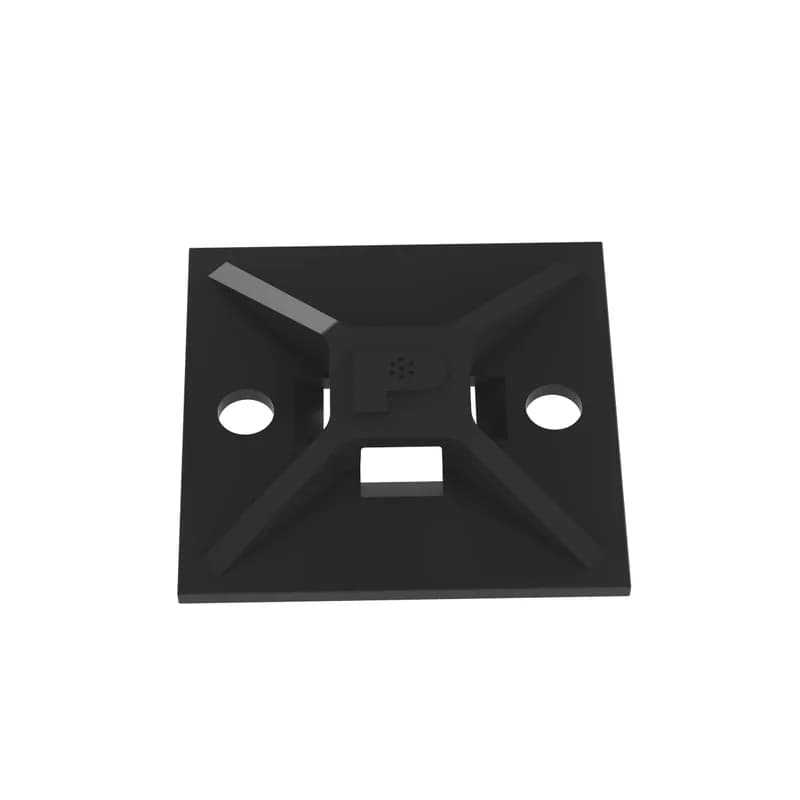 Panduit s ABM112-A-D20 4-way rubber-based adhesive backed cable tie mounts have been designed for fast installation and long-term performance and reliability. They are made of Nylon 6.6. These mounts can be used with miniature, intermediate, and standard cable ties and are designed for indoor environments. They are 1.12" x 1.12" (28.6mm x 28.6mm), supplied in strips of 2, are black in color and come in packages of 500.