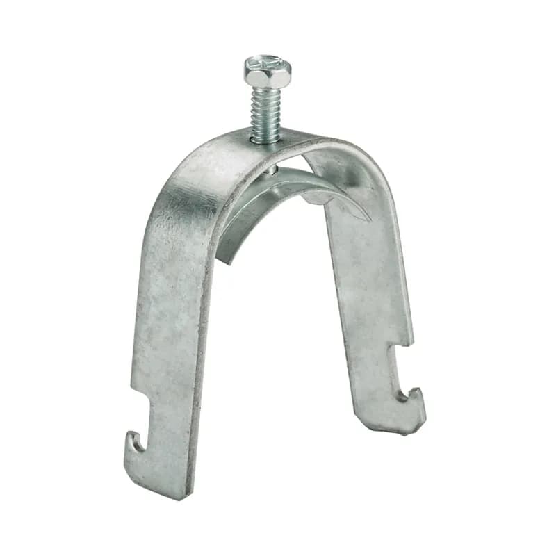One-piece strut clamp with saddle used to secure 3/8" conduit.