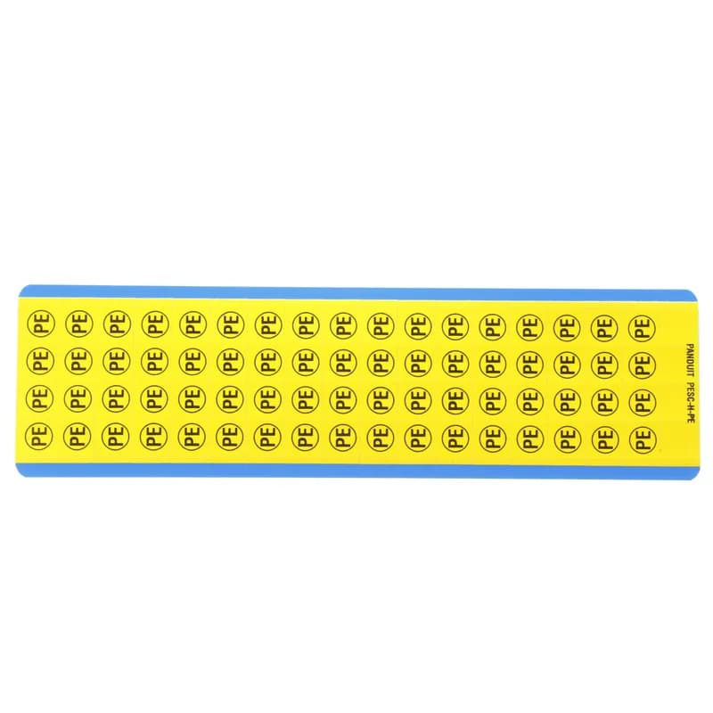 Electrical symbol on card, 0.51" x 0.51" (13.00mm x 13.00mm) marker size, protective conductor symbol, vinyl cloth, black/yellow, 68 markers/card, 10 cards/package.