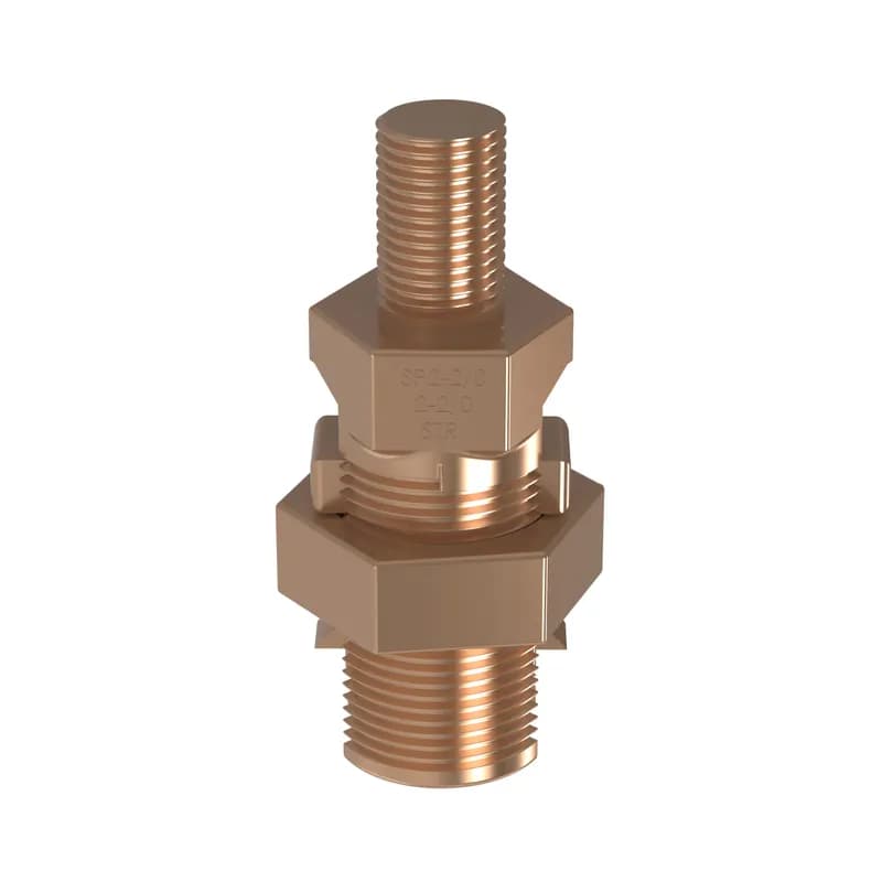 The SP2-2/0-Q Service Post Grounding Lug is designed for grounding two copper code conductors to steel structures, busbars, transformers. The true hex design for body and nut hex provides correct fit with socket, box, or open-end wrenches, resulting in proper torquing of electrical connection. The pressure bar provides a secure connection on a full range of conductor combinations used with each Lug providing a premium wire pull-out strength. UL Listed for grounding and bonding.