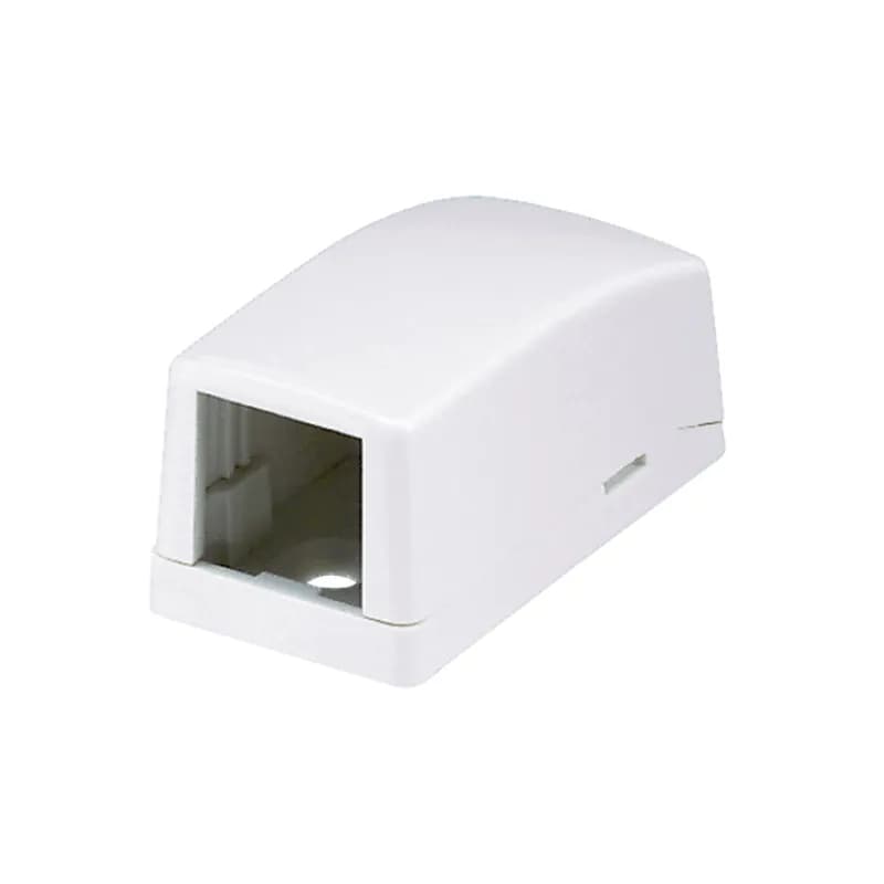 The Mini-Com Surface Mount Box is plenum rated and accepts one Mini-Com Module. The box offers a variety of mounting options using adhesive tape or screws. The box can be identified with an adhesive label and is electric ivory.