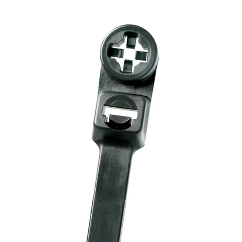 Panduit PLST4HS25-TL300 Stud Mounted Cable Ties mount to a flat surface and wrap around bundles to form a releasable attachment. Made of Heat Stabilized Weather Resistant Nylon 6.6, they satisfy the needs of high temperature and high resistance to ultraviolet light applications. Light-Heavy cross section, 15.3 (389mm) length. They are black in color and come in packages of 250.