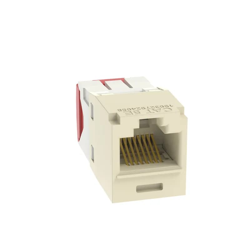 The Mini-Com Cat 5e UTP RJ45 TG-Style Jack Module is designed to terminate 4-pair, 22-26 AWG twisted pair cable. Each module is 100% factory tested for continuity. Contacts are plated with 50 microinches of gold for superior performance. Jack modules are compatible with Mini-Com Modular Patch Panels and Faceplates. The jack module is Electric Ivory.
