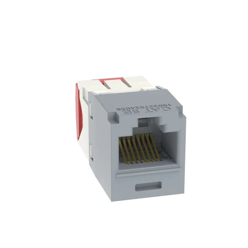 The Mini-Com Cat 5e UTP RJ45 TG-Style Jack Module is designed to terminate 4-pair, 22-26 AWG twisted pair cable. Each module is 100% factory tested for continuity. Contacts are plated with 50 microinches of gold for superior performance. Jack modules are compatible with Mini-Com Modular Patch Panels and Faceplates. The jack module is International Gray.