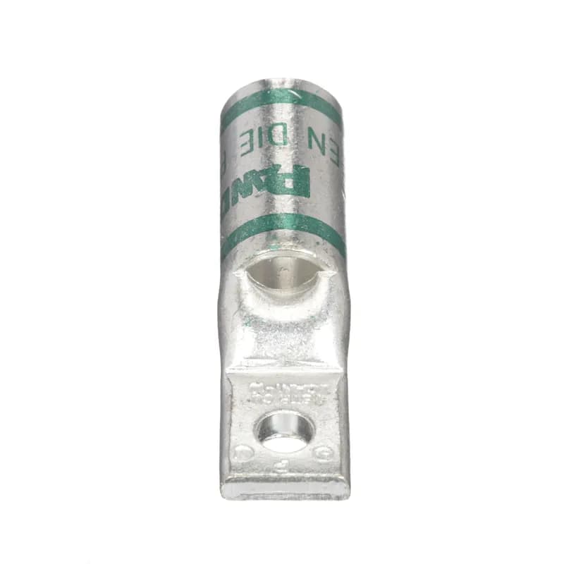 One-hole, standard barrel with window, narrow tongue lug, #1 AWG wire, #10 stud hole.