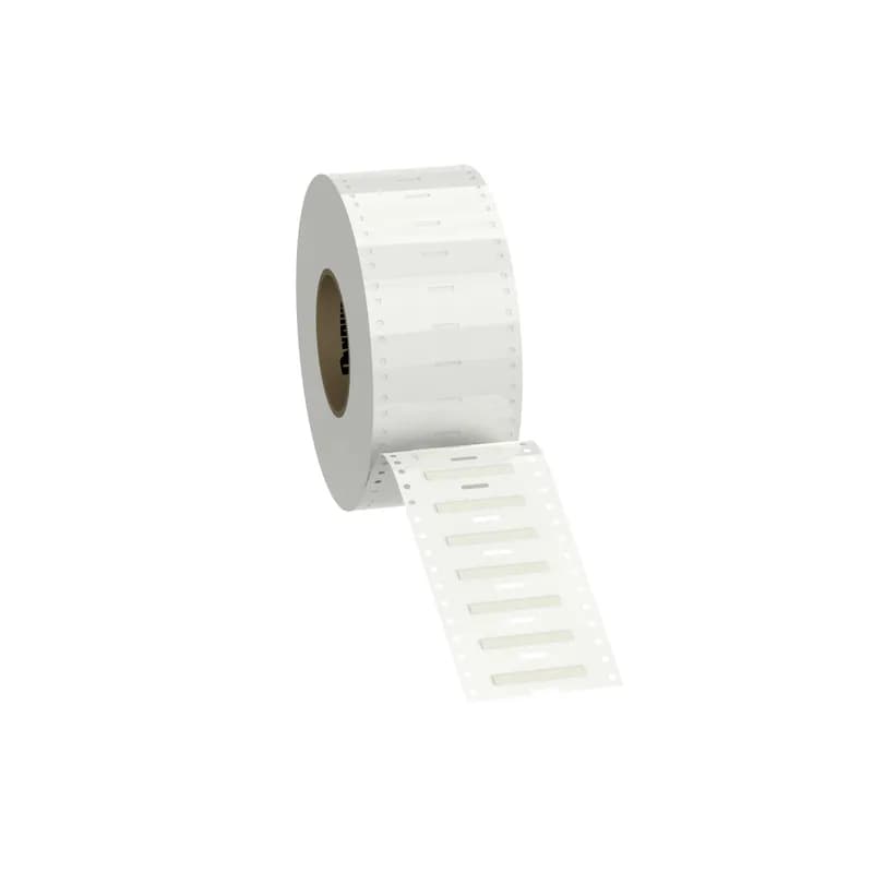The H075X034H1T-B Military-Grade Polyolefin Heat-Shrink Label is a single-sided printable. It offers crisp, clear legends with superior readability for quick and easy label production. The heat-shrink sleeve is designed to provide a clear, reliable, and durable way to identify wires and cables. Designed for use with Panduit TDP printers. Shrink ratio 3:1. 0.75" x 0.34" (19 mm x 8.6 mm). Color White. 5000 labels per roll.