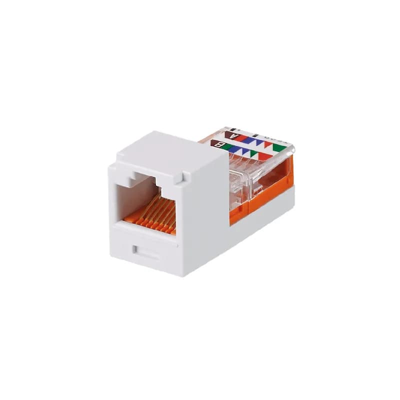The Mini-Com Cat 5e UTP RJ45 Leadframe Jack Module is designed to terminate 4-pair, 22-24 AWG twisted pair cable. Each module is 100% factory tested for continuity. Contacts are plated with 50 microinches of gold for superior performance. Jack modules are compatible with Mini-Com Modular Patch Panels and Faceplates. The jack module is White.