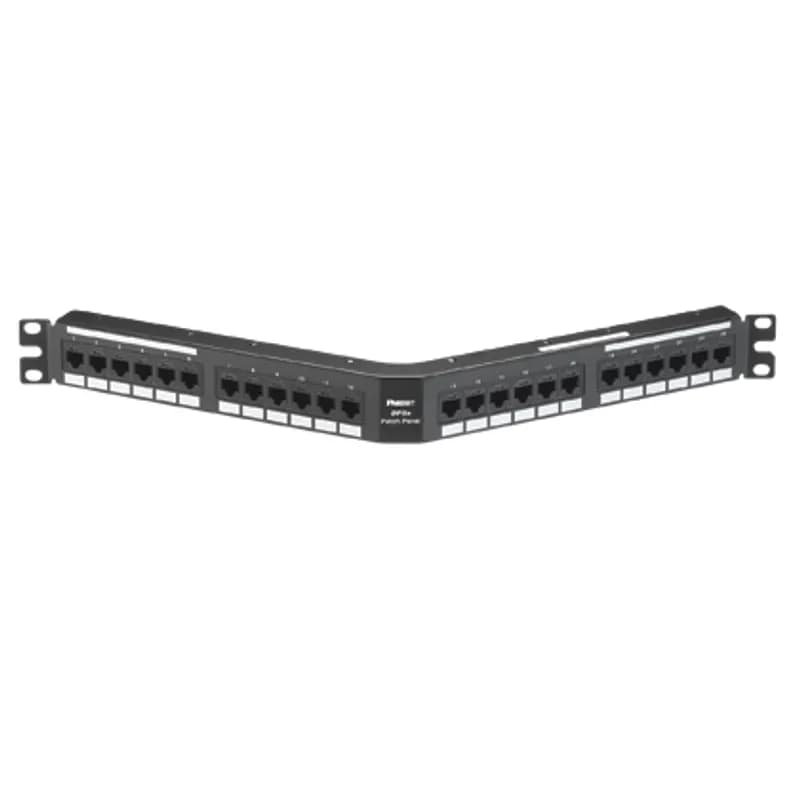 The DataPatch 24-port Category 5e Angled Punchdown Patch Panel in Black. 1RU.