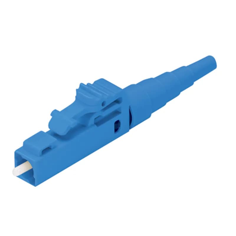 The field polish LC fiber optic connector is a singlemode 9/125?m OS1/OS2 simplex fiber connector, intended for 900-micron tight-buffered fiber installation. The LC connector has a blue-colored body, backbone, and 900?m boot.