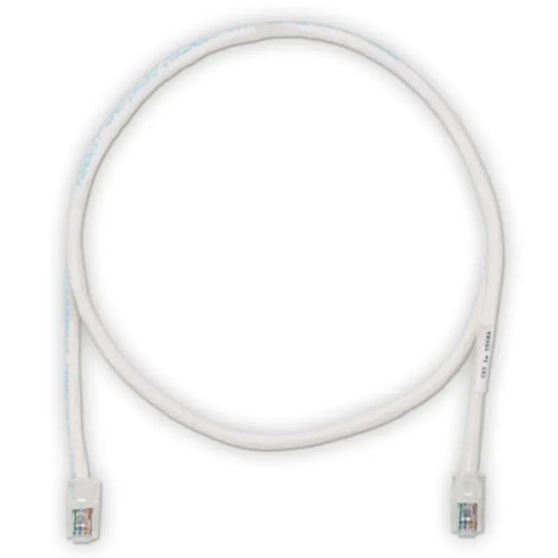 The TX5e Cat 5e UTP Patch Cord is a 10-Foot, Off-White cord constructed of 24 AWG, unshielded, twisted pair, stranded, CM cable with Pan-Plug modular plugs. Its tangle-free latch prevents snags and ensures a fast release, streamlining moves, adds, and changes. Enabled with RapidID, the product has pre-installed barcodes for simple port mapping using RapidID software.