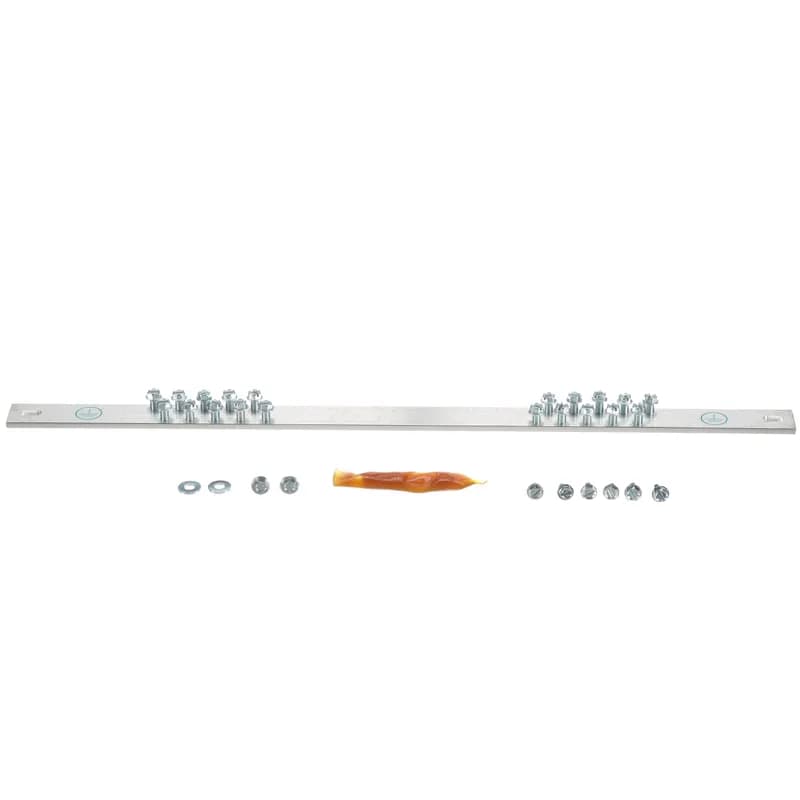 The RGRB19U Grounding Busbar is tin-plated with twenty holes designed for flexibility in mounting with twenty #12-24 x 1/2" hex head screws installed.