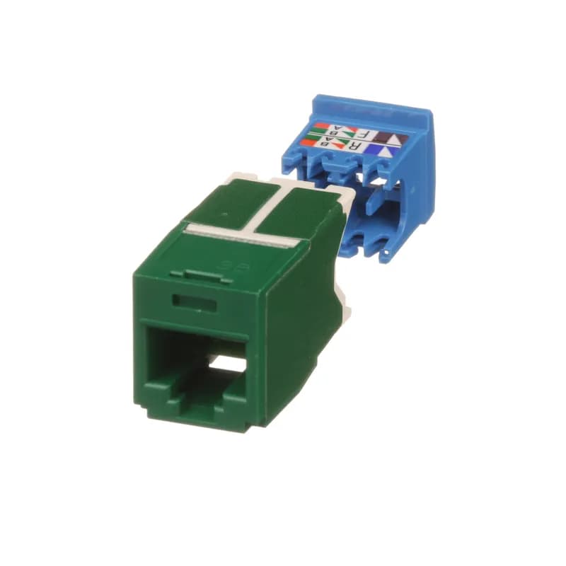The Mini-Com Cat 6A UTP RJ45 TG Jack Module is designed to terminate 4-pair, 22-26 AWG twisted pair cable. Each module is 100% factory tested to exceed industry standard performance requirements. TG style termination eliminates the need for a termination tool. Each jack is individually serialized for traceability and is compatible with Mini-Com Modular Patch Panels and Faceplates. The jack module is green and includes 24 per package.