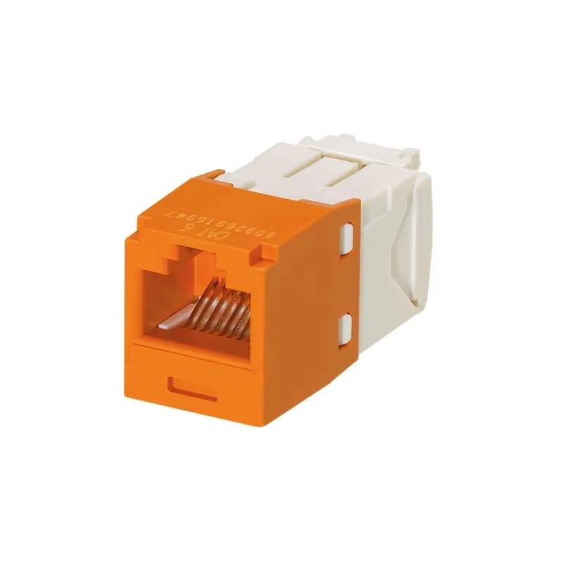 The Mini-Com Cat 6 UTP RJ45 TG Jack Module is designed to terminate 4-pair, 22-26 AWG twisted pair cable. Each module is 100% factory tested to exceed industry standard performance requirements. TG style termination eliminates the need for a termination tool. Each jack is individually serialized for traceability and is compatible with Mini-Com Modular Patch Panels and Faceplates. The jack module is orange and includes 24 per package.
