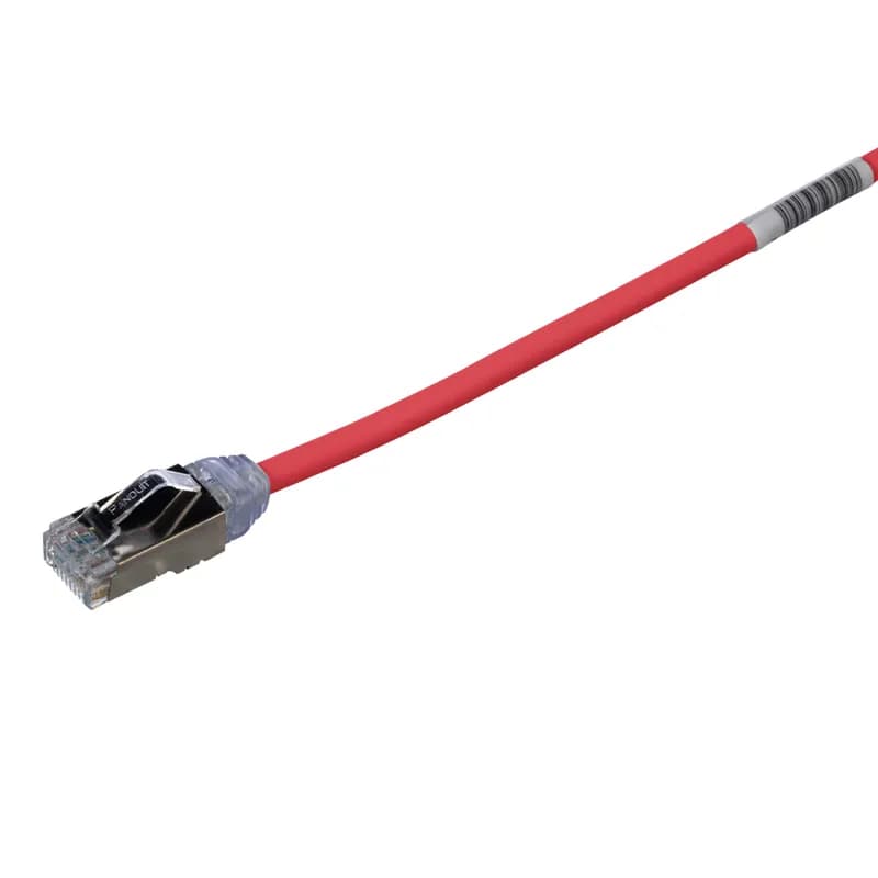 The TX6A-28 10Gig Cat 6A STP Patch Cord is a 10-Meter, 0.185-inch (4.7mm) diameter, Red cord constructed of 28 AWG, shielded, twisted pair, solid, CM/LSZH cable with high-performance modular plugs. Its compact 28 AWG design simplifies installation and management. The tangle-free latch prevents snags and ensures a fast release, streamlining moves, adds, and changes. Enabled with RapidID, the product has pre-installed barcodes for simple port mapping using RapidID software.