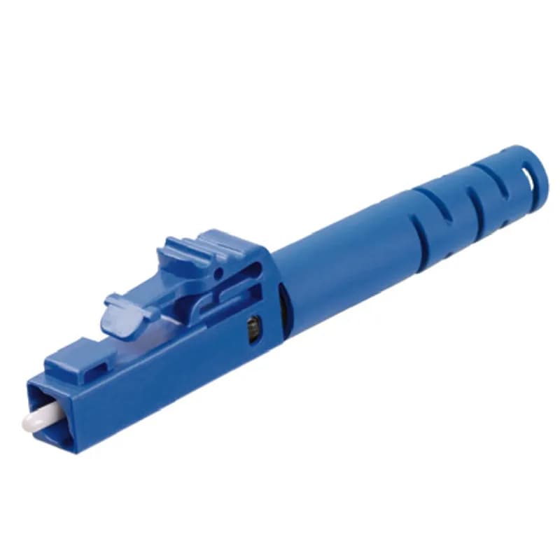 The simplex field polish LC Fiber Optic Connector is intended for installation onto singlemode 9/125?m, 3mm jacketed fiber. The LC connector has a blue body with a blue 3mm boot.