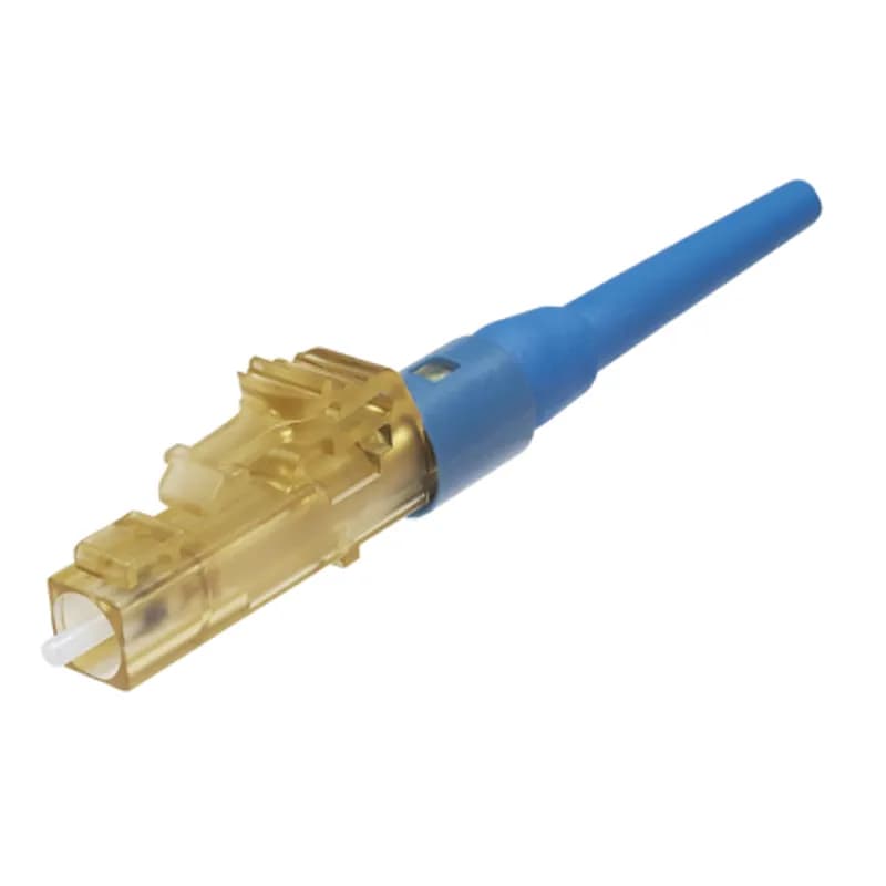 The OptiCam LC Fiber Optic Connector is a singlemode 9/125?m OS1/OS2 simplex fiber connector, intended for 900-micron tight-buffered fiber installation. Field termination can be done in about two minutes using the OptiCam 2 Termination Tool. The pre-polished fiber endface eliminates time-consuming field polishing, reducing installation costs. The LC connector has a natural-colored body with a blue-colored backbone and 900?m boot.