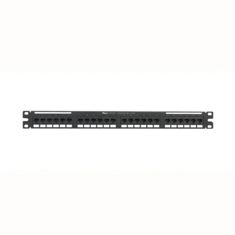 The NetKey Flat Punchdown Keystone Patch Panel terminates 4-pair, 22 26 AWG, 100-ohm twisted pair cable. These Cat 6 patch panels mount to 19" and 23" racks and incudes 24 ports. The RJ45 interface provides a quick plug and play connection to RJ45 patch cords. This punchdown patch panel is 1 RU, made of steel and is black.