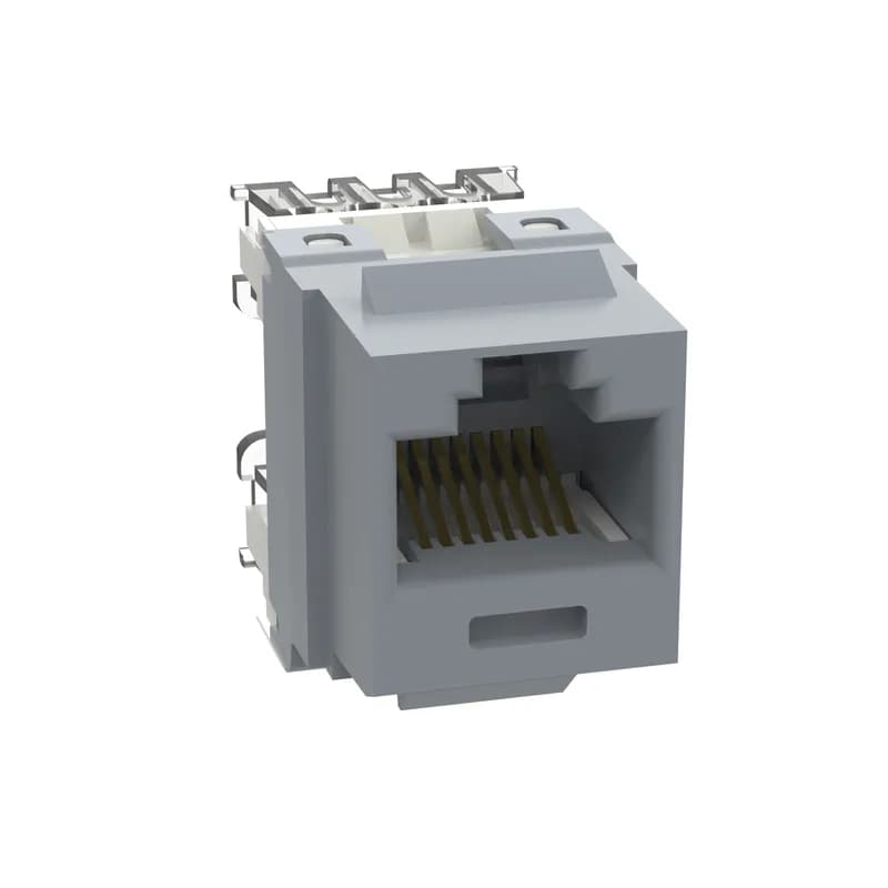 The NetKey Cat 6 UTP RJ45 Punchdown Keystone Jack Module is designed to terminate 4-pair, 22-26 AWG twisted pair cable. Each module is 100% factory tested to exceed industry standard performance requirements. Contacts are plated with 50 microinches of gold for superior performance. Jacks are individually serialized, and are compatible with keystone interfaces such as NetKey Faceplates, Modular Patch Panels, and Surface Mount Boxes. The module is international gray.