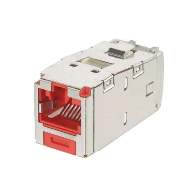 The Mini-Com Cat 6A Shielded RJ45 TG Keyed Jack Module is designed to terminate shielded 4-pair, 22-26 AWG twisted pair cable and only allow same-color Keyed Panduit Patchcords to be inserted. Each module is 100% factory tested to exceed industry standard performance requirements. TG style termination eliminates the need for a termination tool. Each jack is individually serialized for traceability and is compatible with Mini-Com Modular Patch Panels and Faceplates.