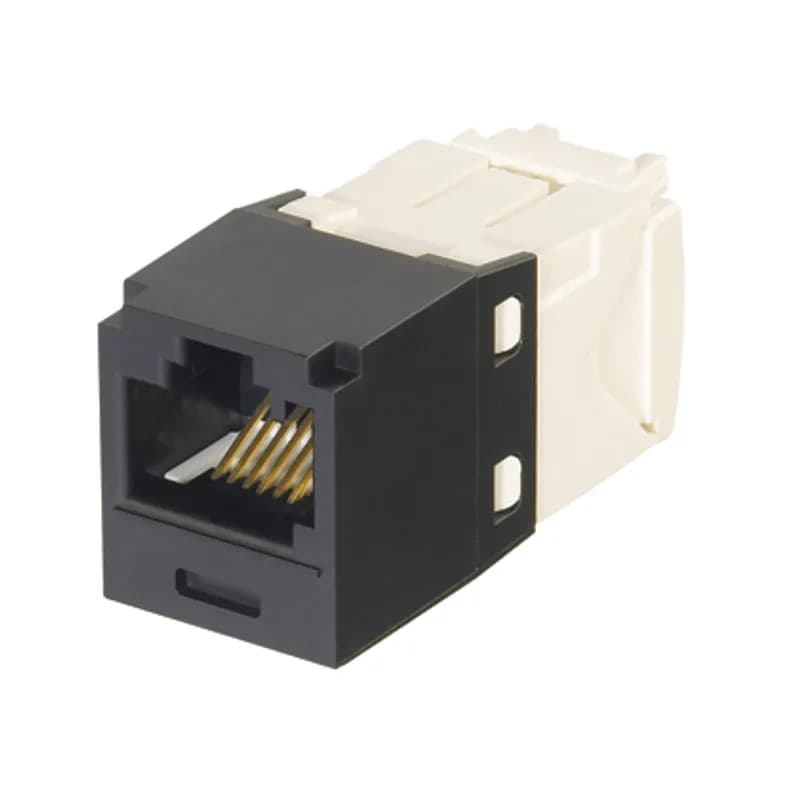 The Mini-Com Cat 6 UTP RJ45 TG Keyed Jack Module is designed to terminate 4-pair, 22-26 AWG twisted pair cable and only allow same-color Keyed Panduit Patchcords to be inserted. Each module is 100% factory tested to exceed industry standard performance requirements. TG style termination eliminates the need for a termination tool. Each jack is individually serialized for traceability and is compatible with Mini-Com Modular Patch Panels and Faceplates.
