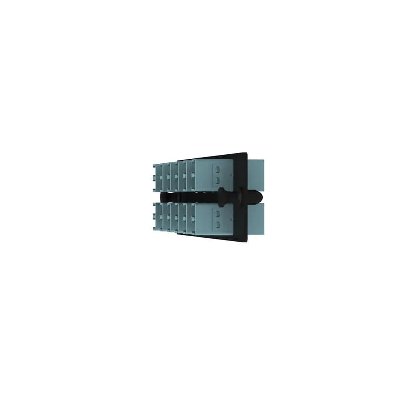 The Opticom LC fiber adapter panel is OM4 and is loaded with 12 LC duplex fiber optic adapters. The fiber optic adapters are Keyed H-Aqua and has zirconia split sleeves.