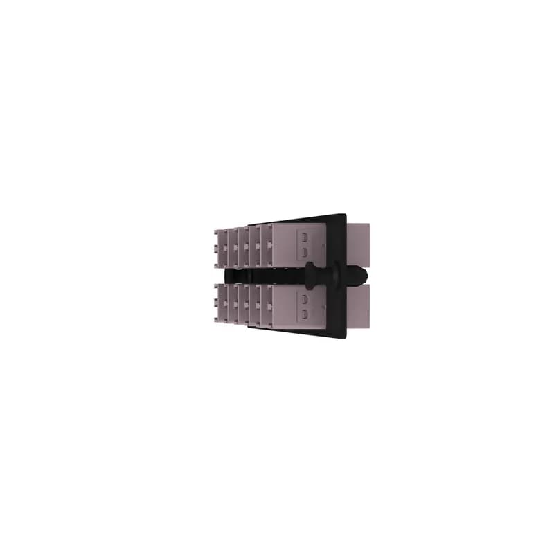 The Opticom LC fiber adapter panel is OM4 and is loaded with 12 LC duplex fiber optic adapters. The fiber optic adapters are Keyed J-Rose and has zirconia split sleeves.